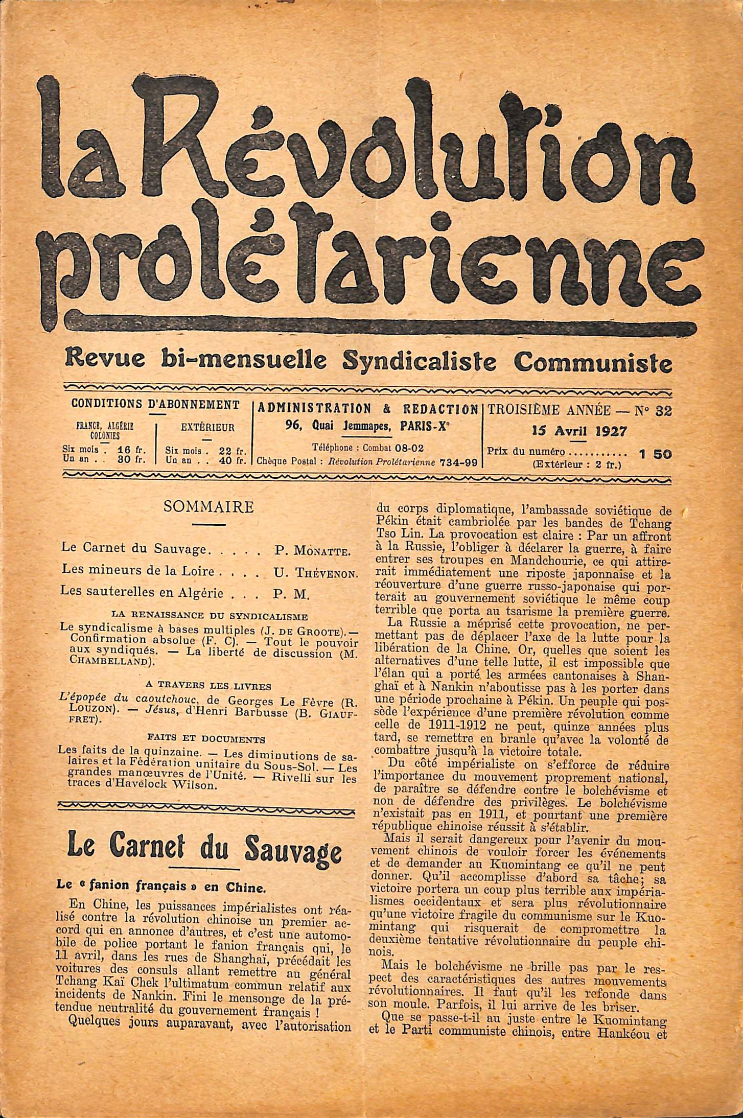 La Révolution prolétarienne 15_avril_ 1927